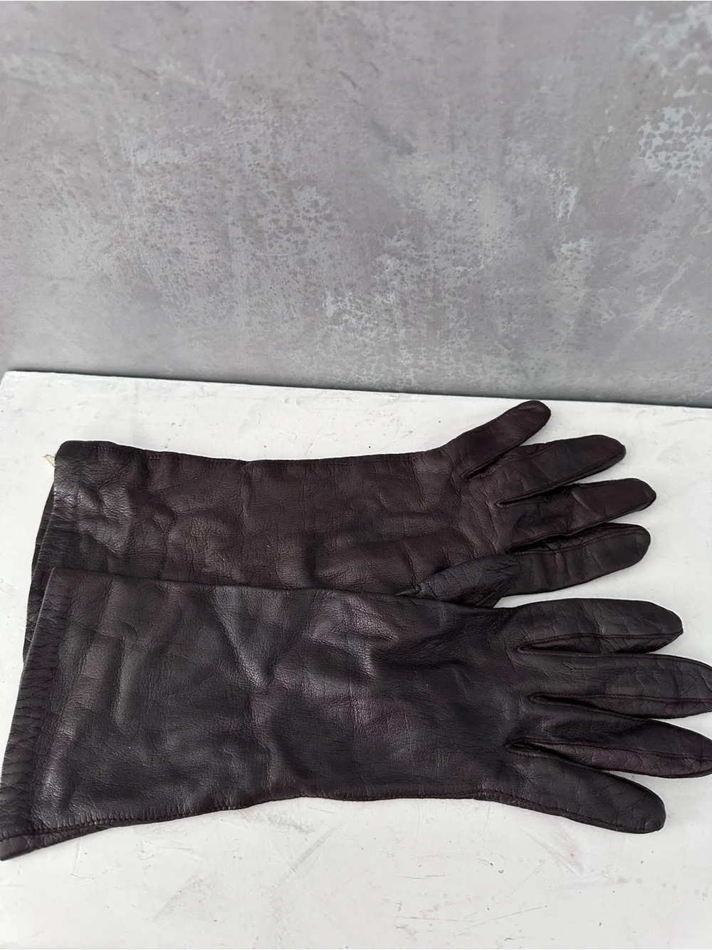 Vtg Women's Brown Leather Dress Gloves Sz 7.5 Silk Lined
